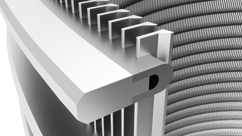 Detalhe da construção sem soldagem do cesto de alta consistência